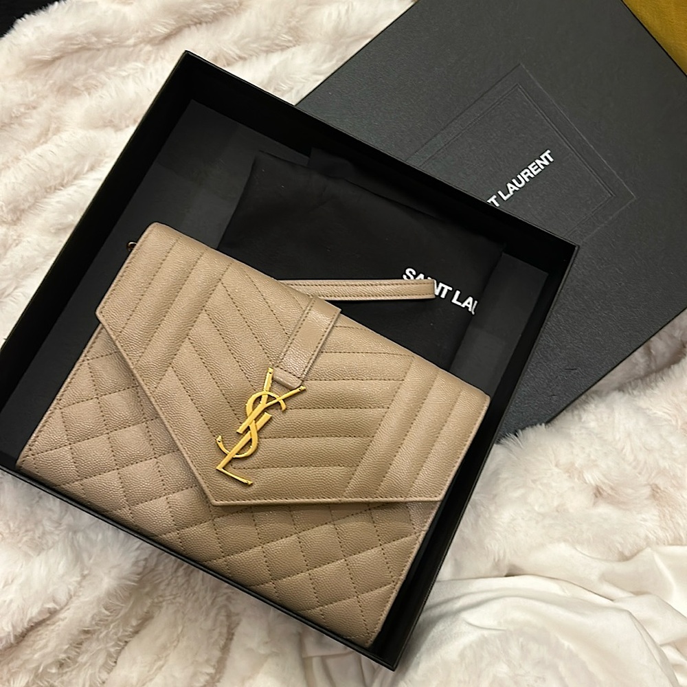 Dark Beige Saint Laurent Clutch (AUTHENTIC) Gently Used, No Damage